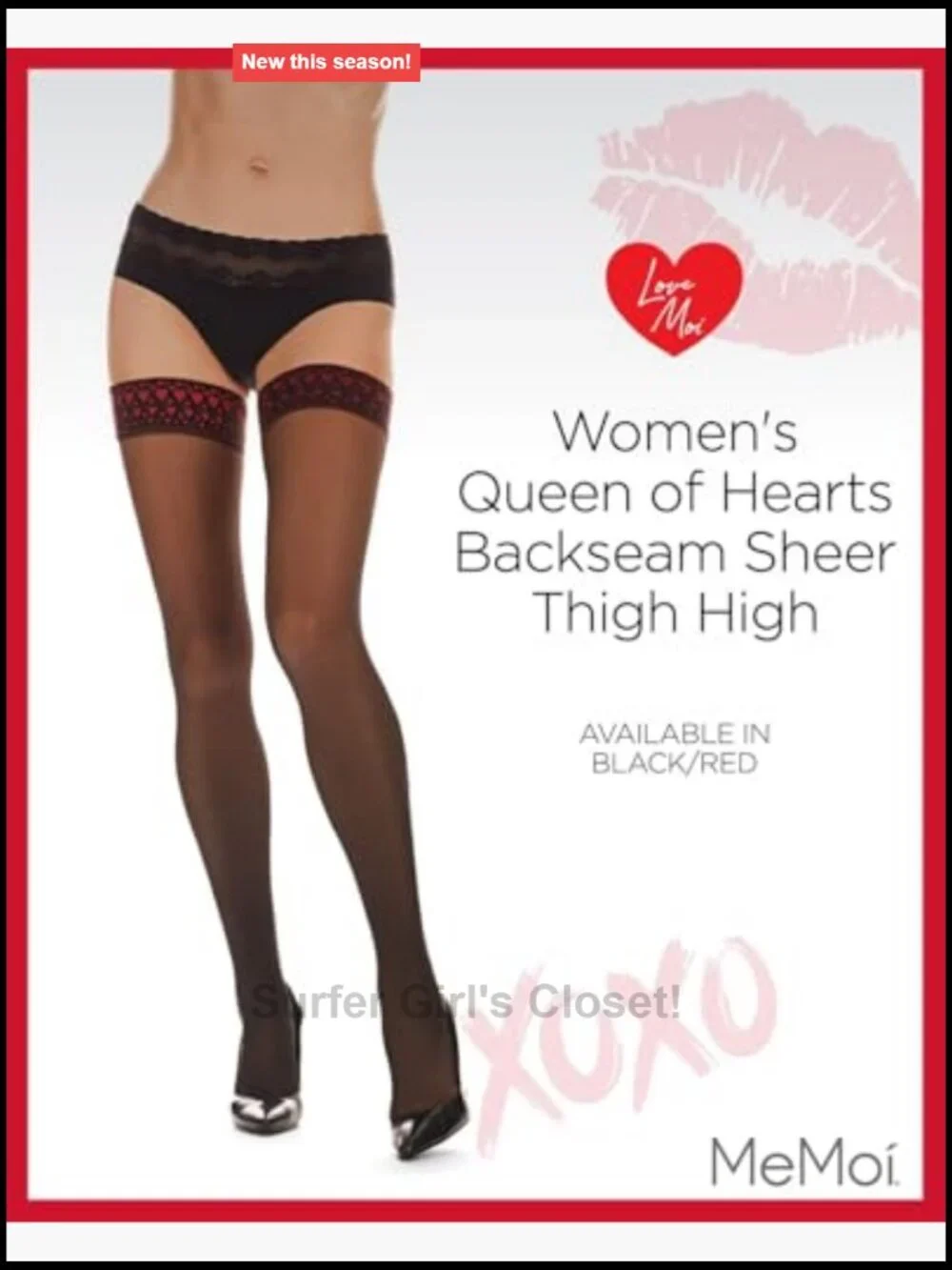 Sheer Thigh Highs Nylon Blend Heart Backseam Stockings Stay-Up Hosiery